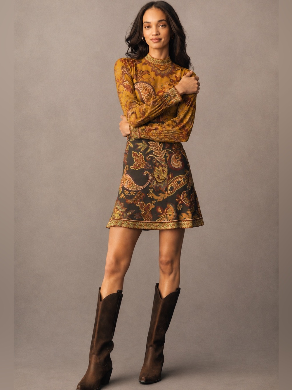 NWT Antonio Melani Ellery Paisley Mock Neck Long Sleeve Dress Sz 2